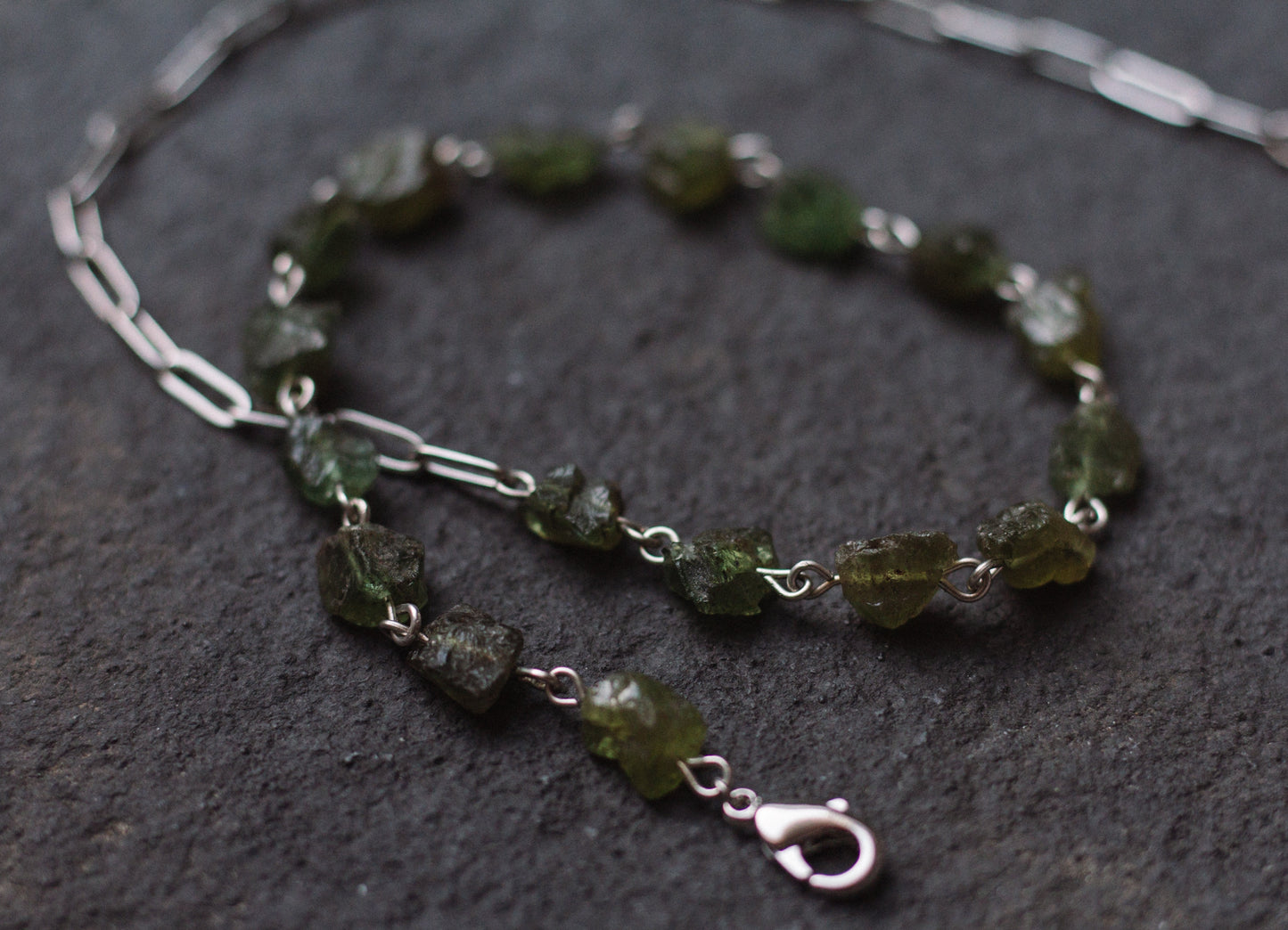 Silver Raw Peridot Fine Choker