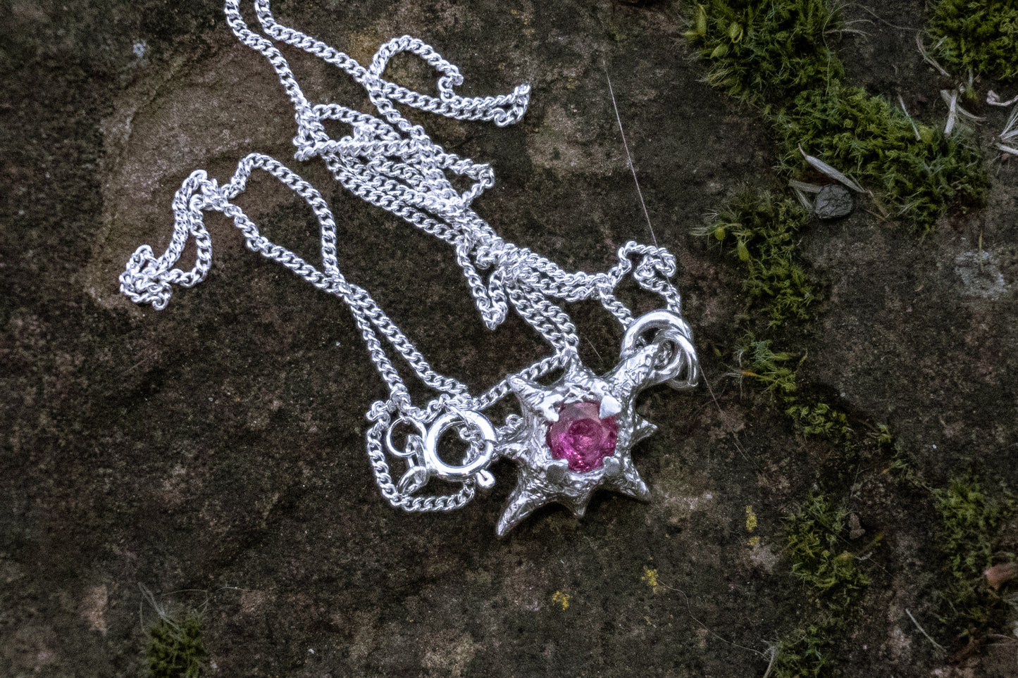 Sterling Silver Star Necklace with pink tourmaline