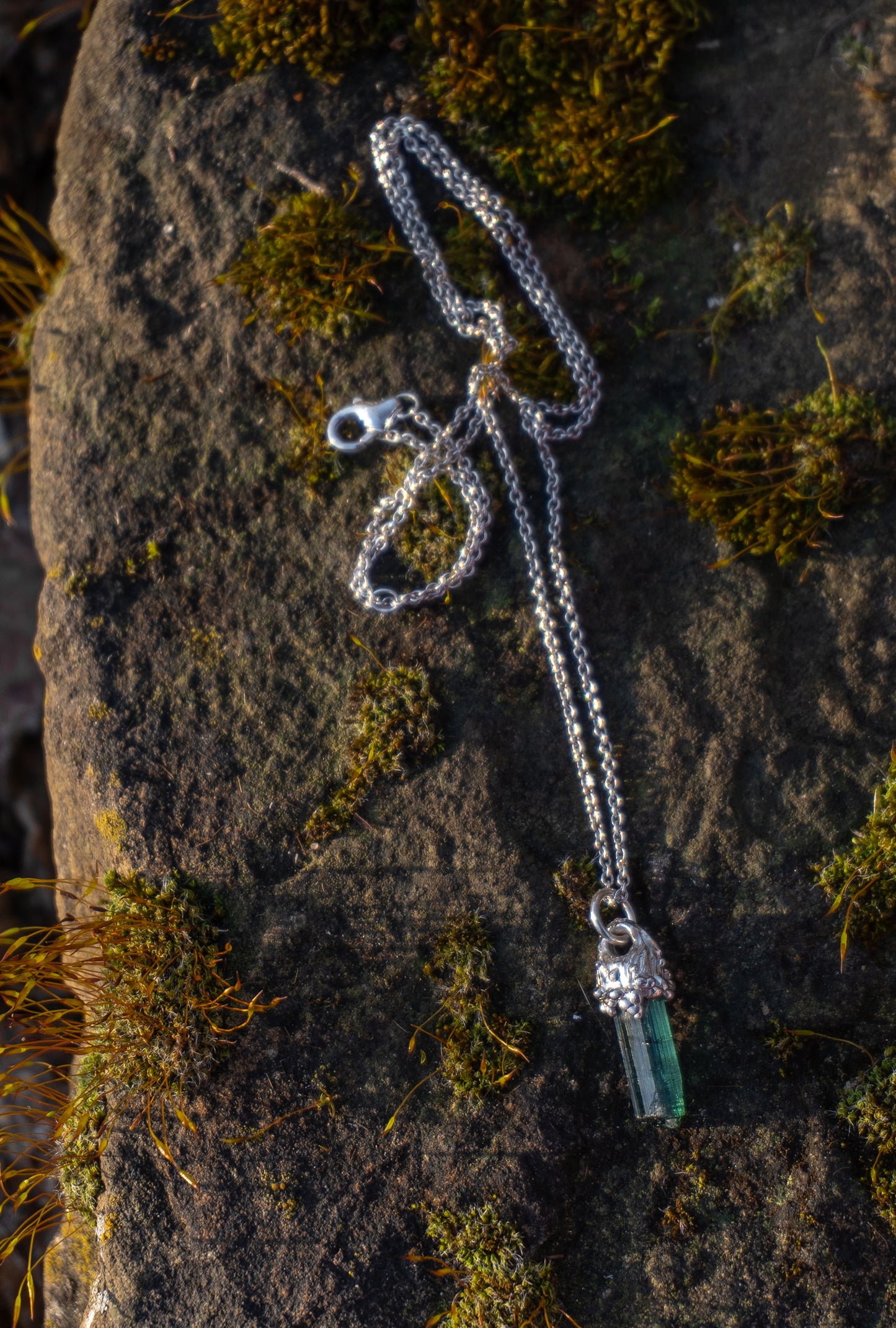 Raw Teal Tourmaline Pendant