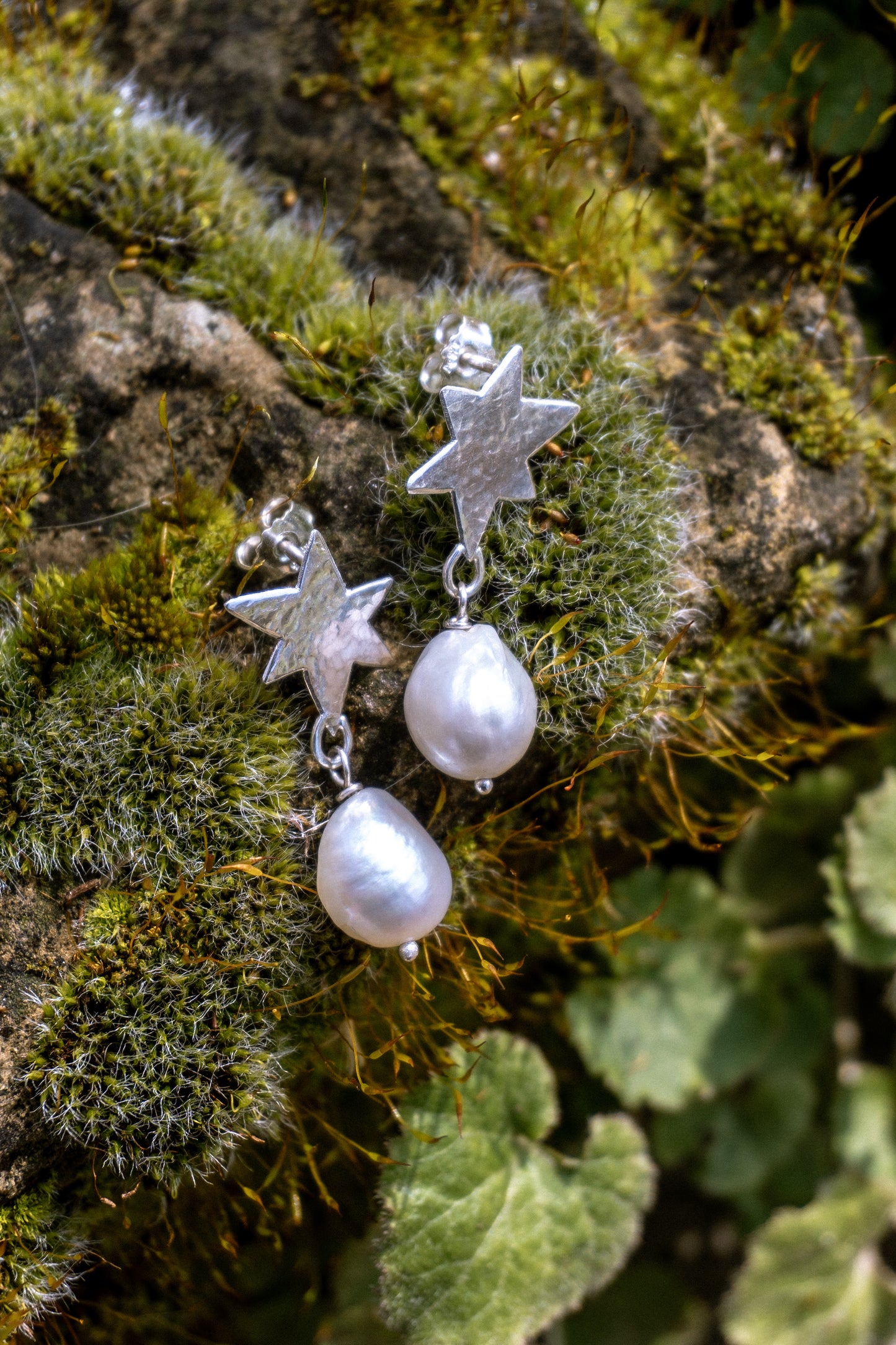 Star Chaser Earrings with freshwater pearls