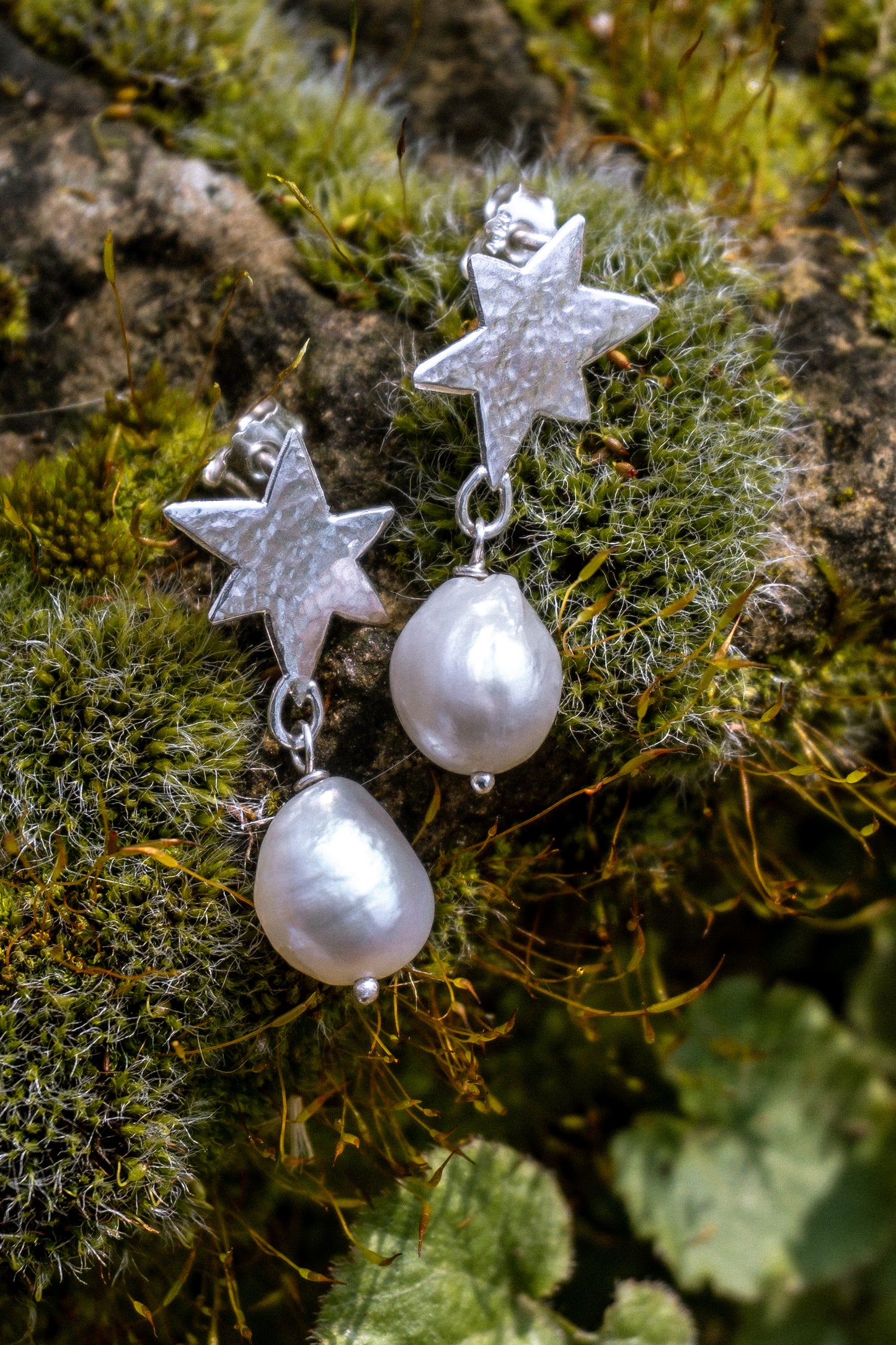 Star Chaser Earrings with freshwater pearls