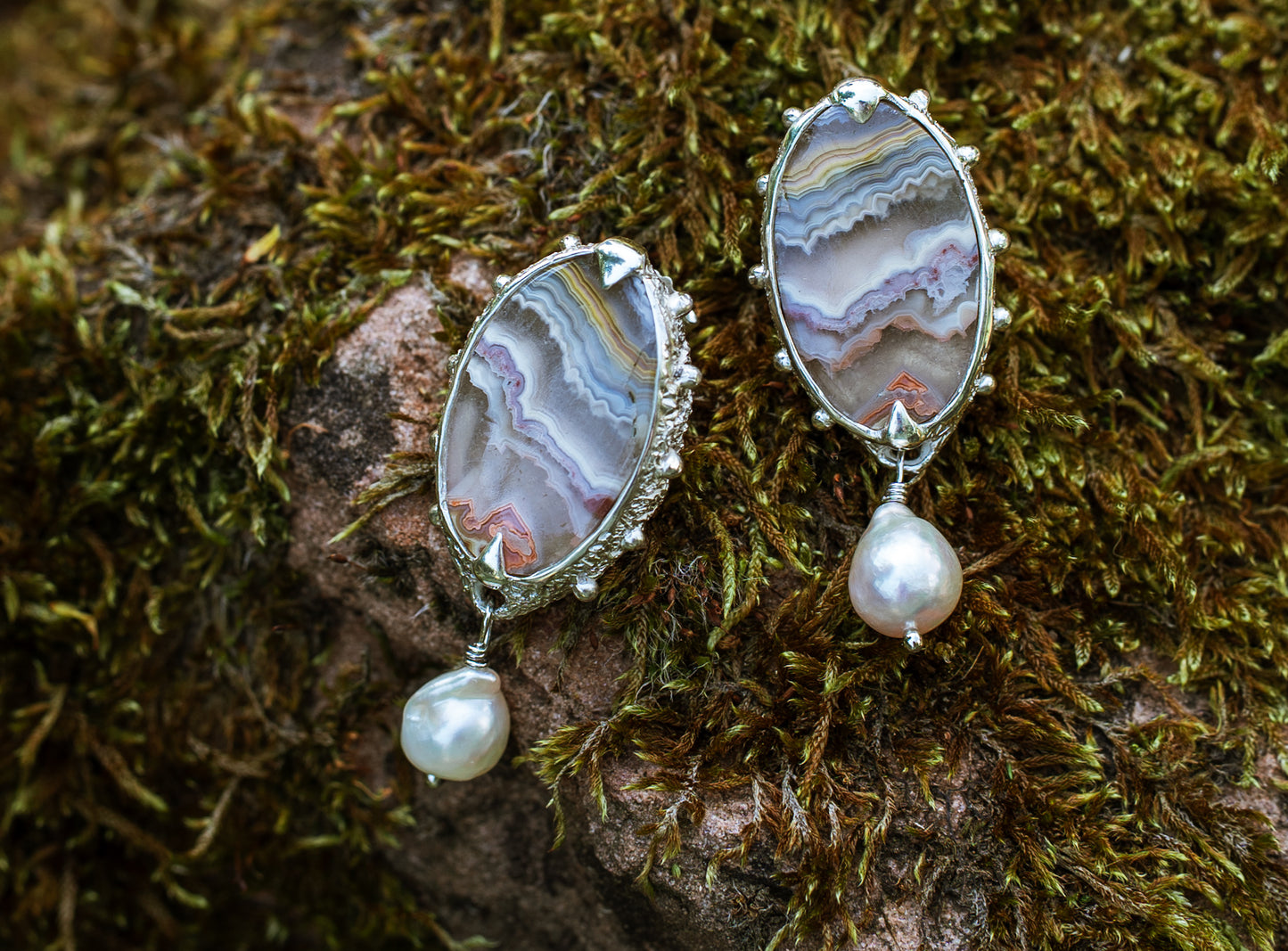 Pastell Pearl Earrings with agate