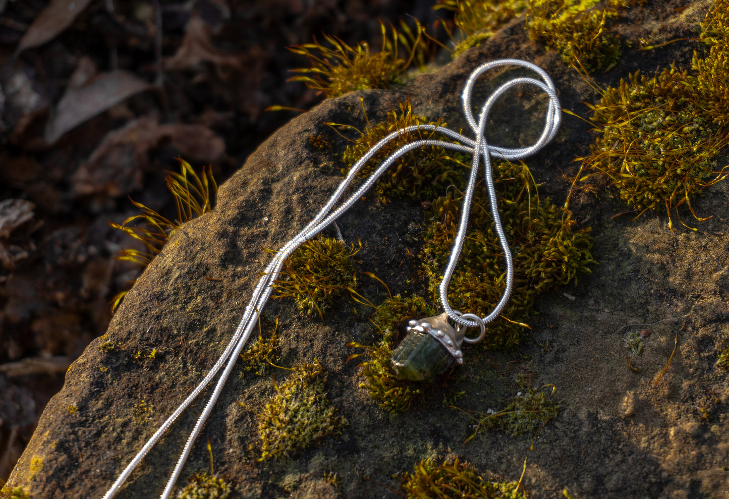 Raw Tourmaline Silver Necklace
