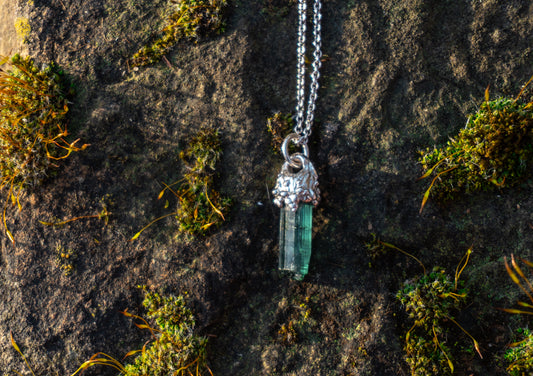 Raw Teal Tourmaline Pendant