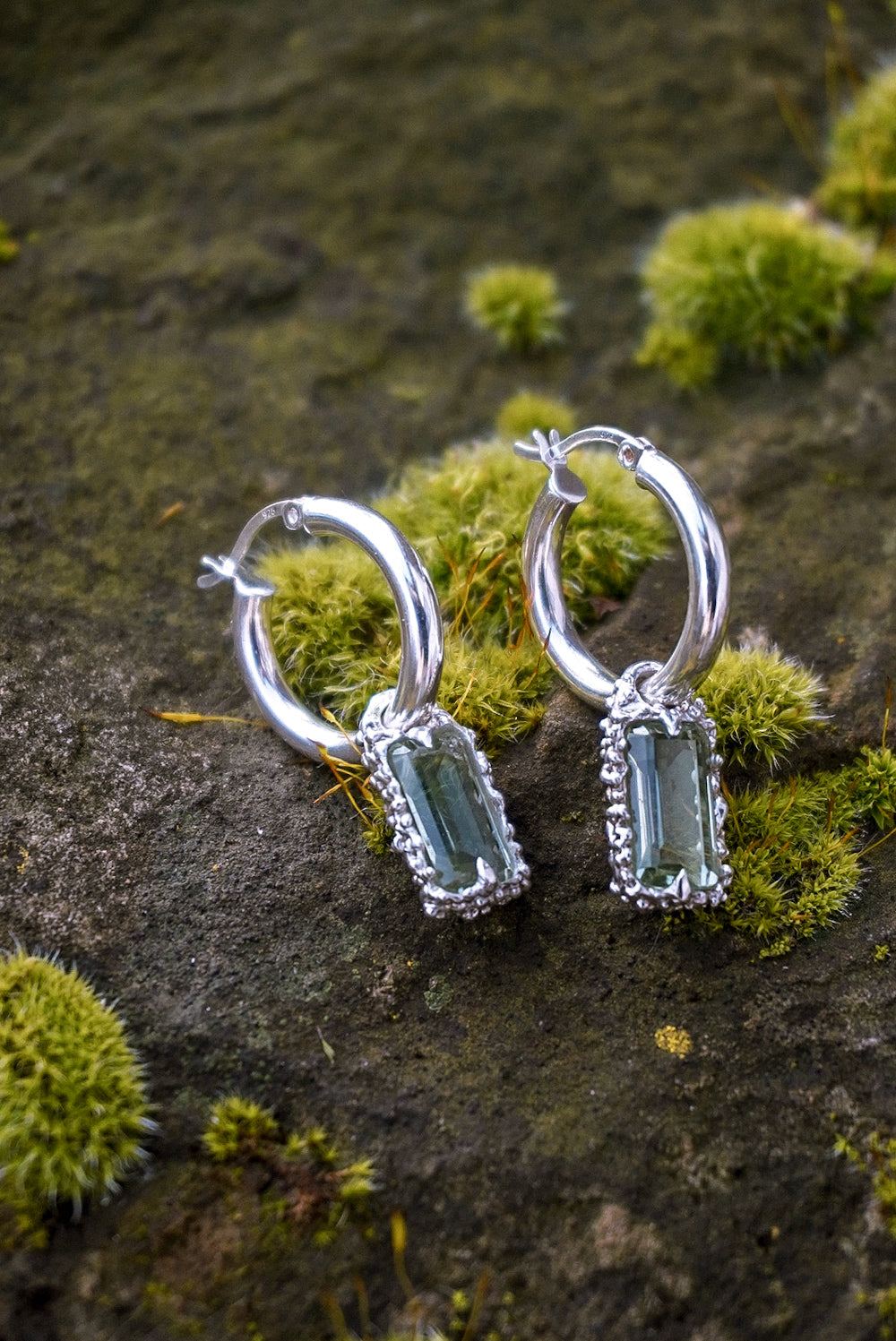 Forestfae Sterling Silver Hoops with prasiolite