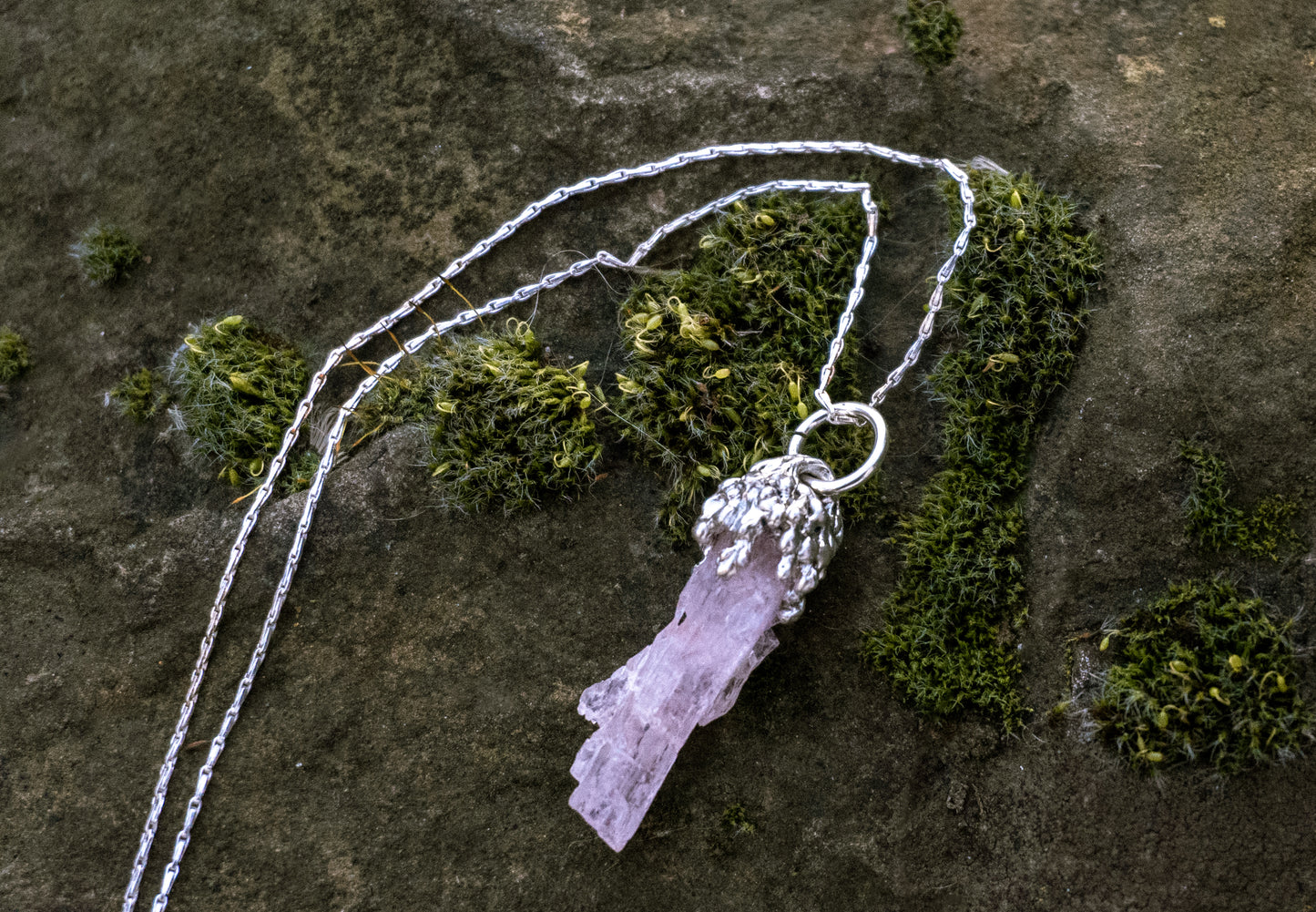 Raw Kunzite Sterling Silver Necklace