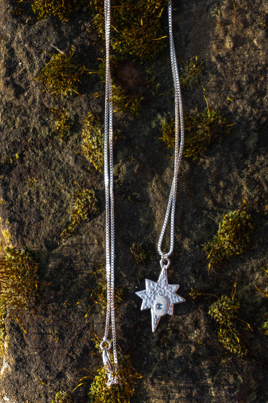 North Star Pendant with aquamarine