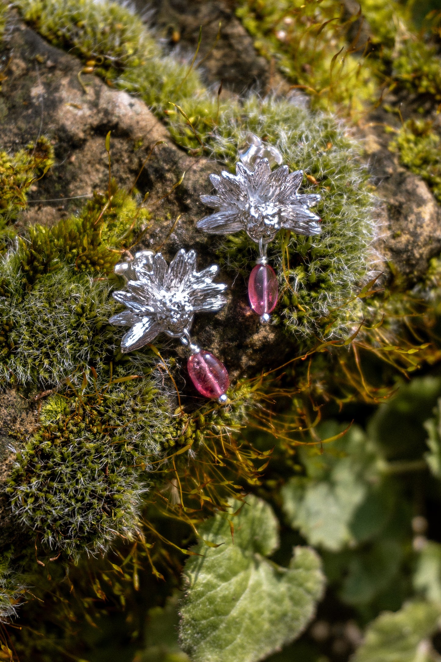 Daisy 935 Silver Earrings with pink tourmaline