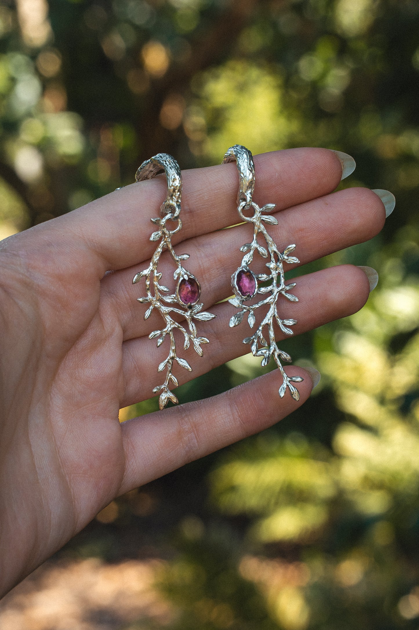 Growth Earrings with pink tourmaline