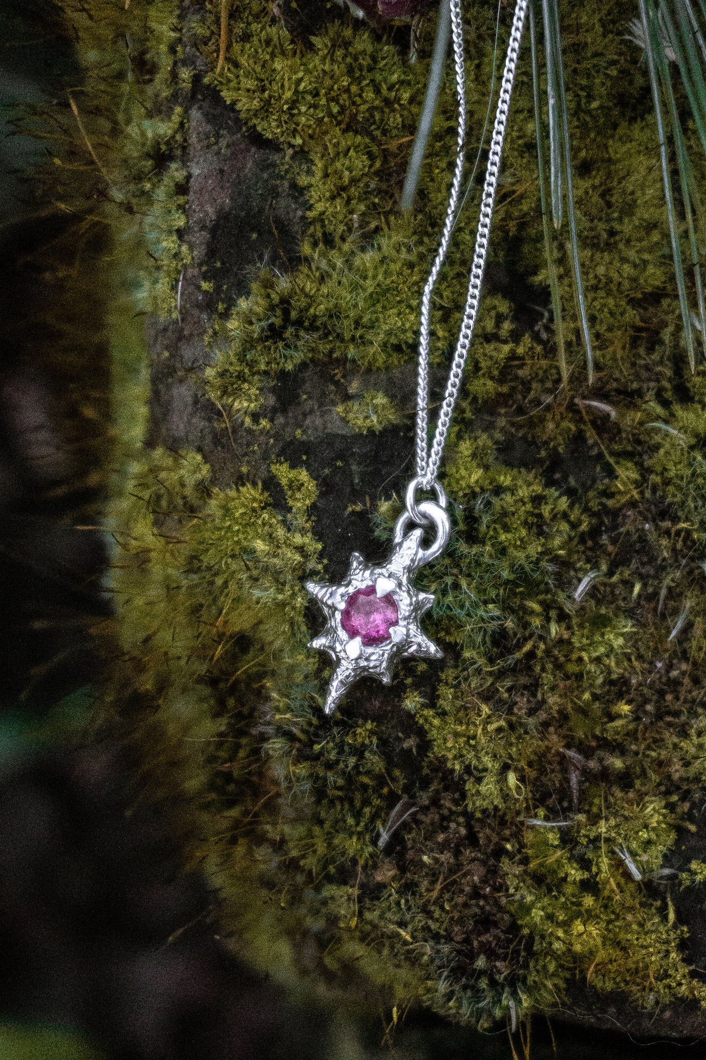 Sterling Silver Star Necklace with pink tourmaline