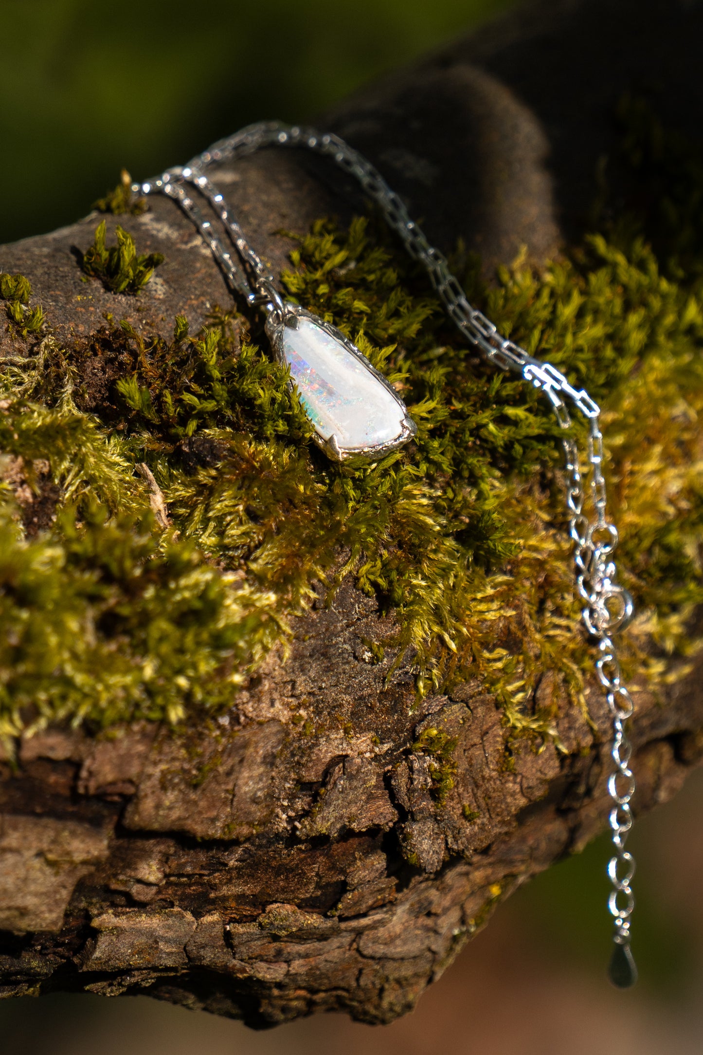 Elegant Opal Silver Necklace