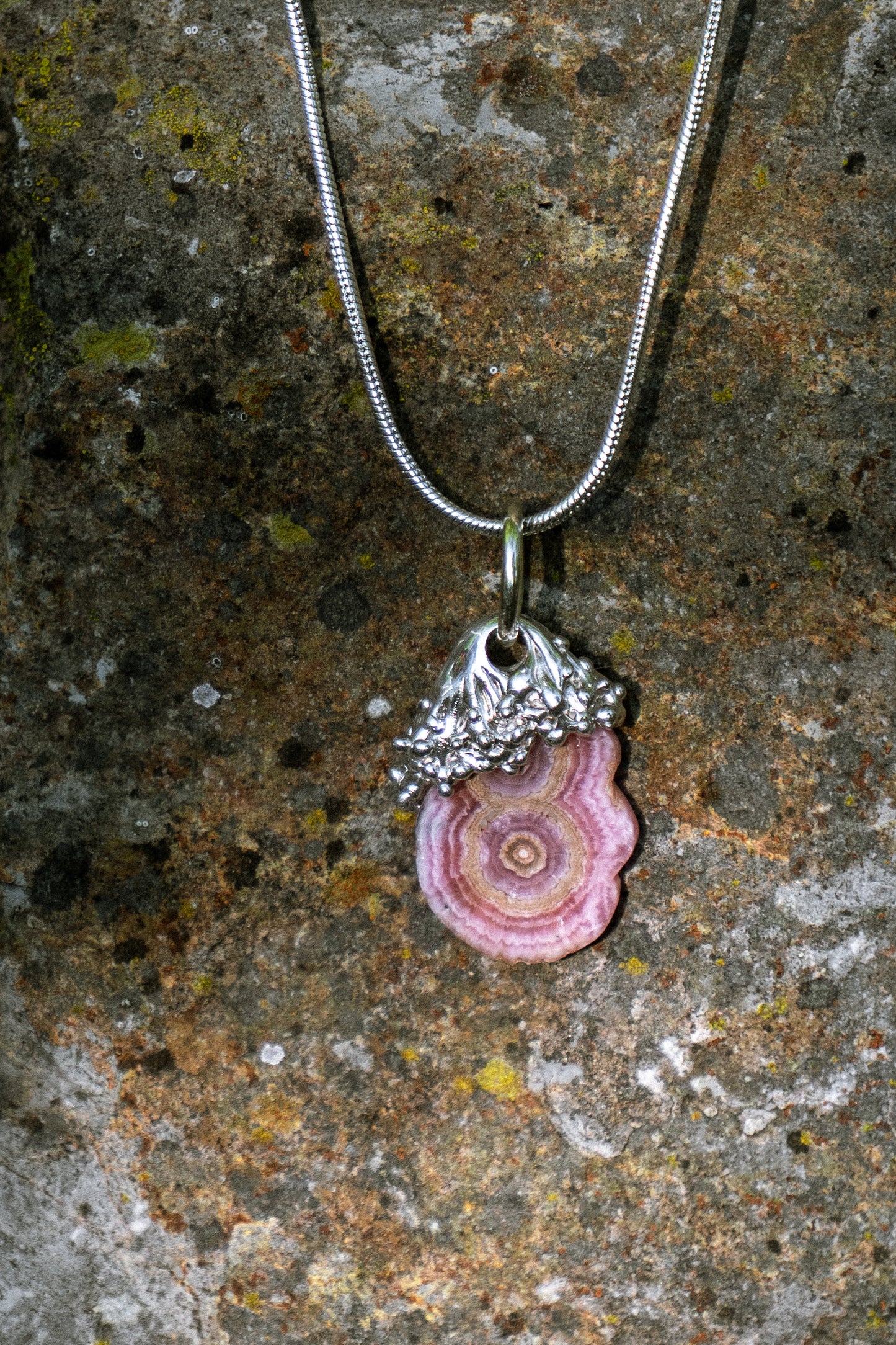 Raw Rhodochrosite 935 Silver Necklace
