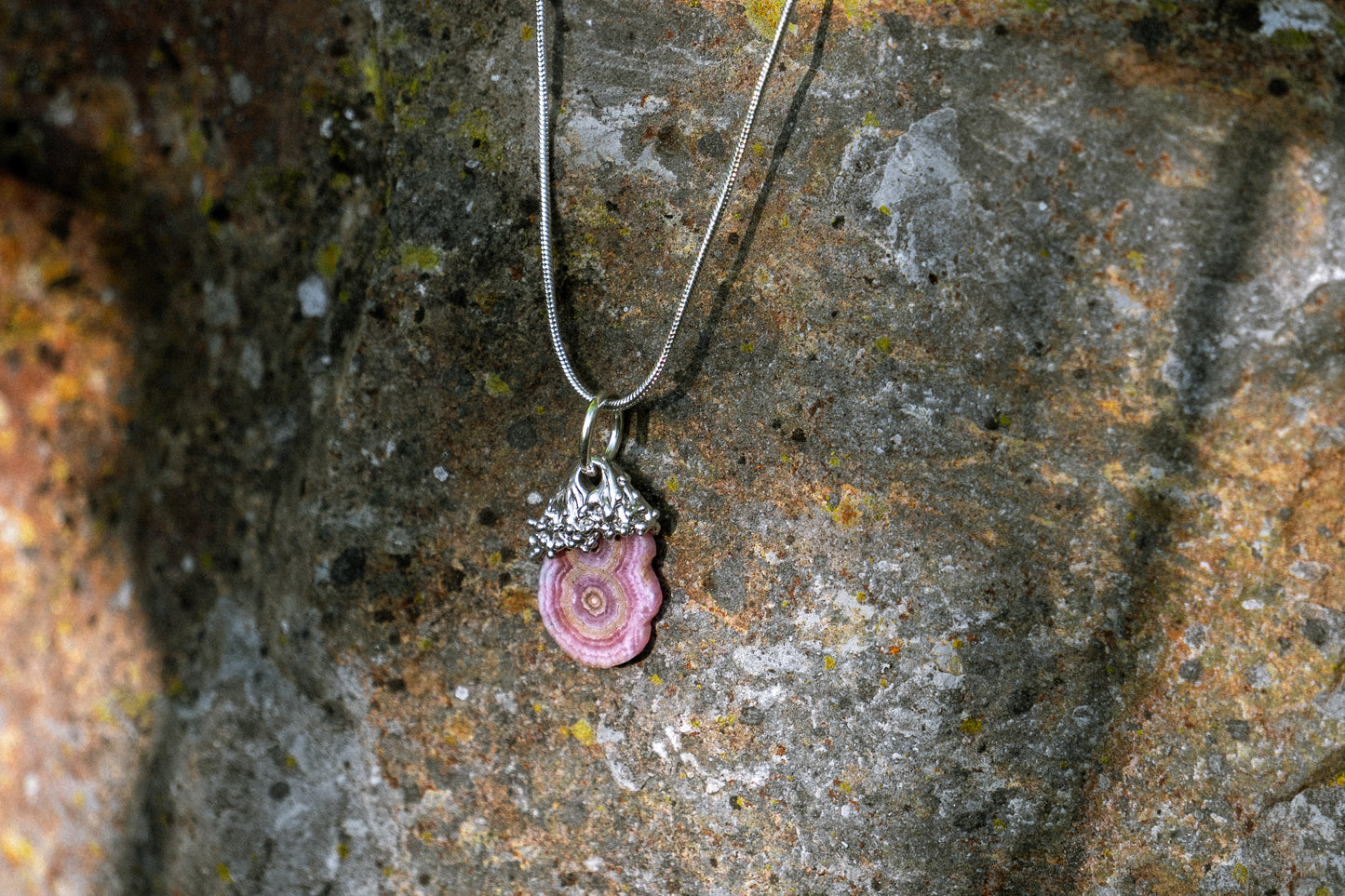 Raw Rhodochrosite 935 Silver Necklace
