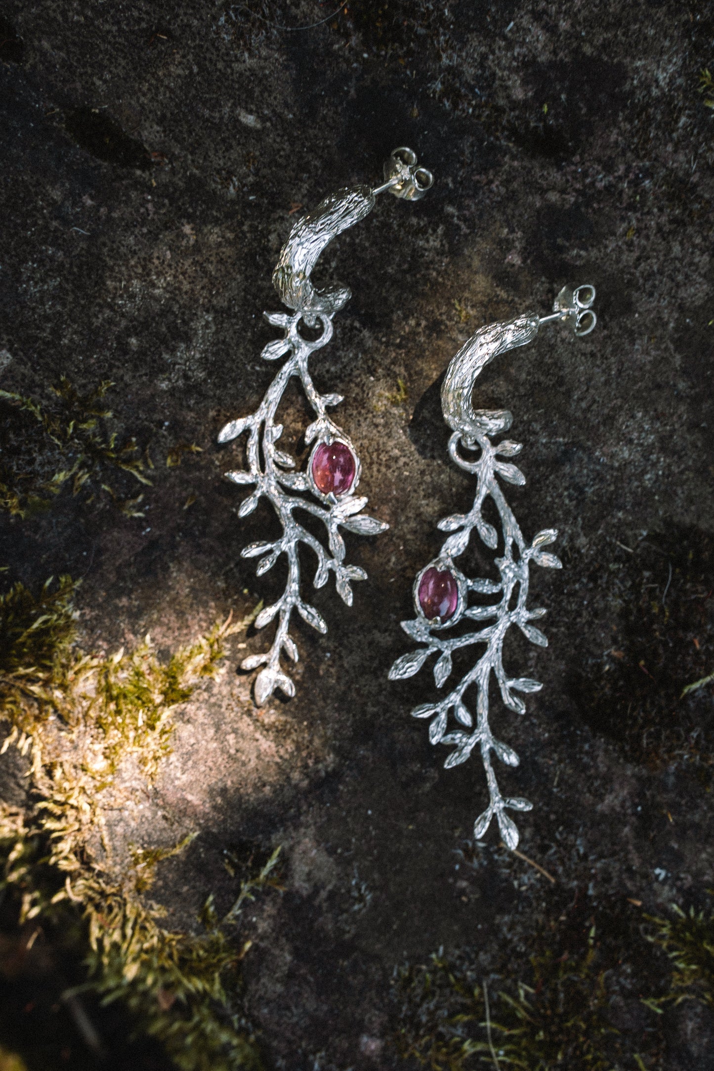 Growth Earrings with pink tourmaline