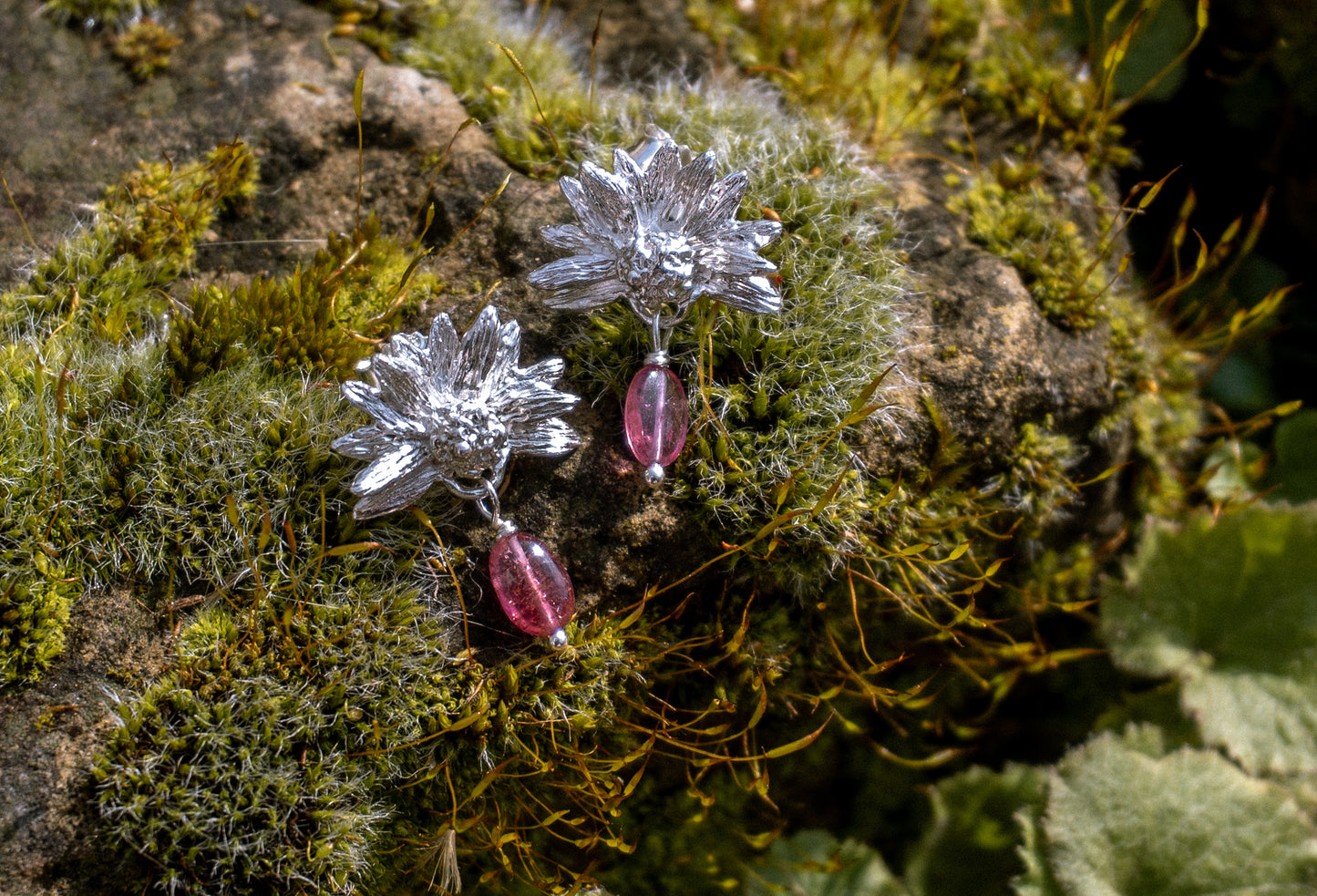 Daisy 935 Silver Earrings with pink tourmaline