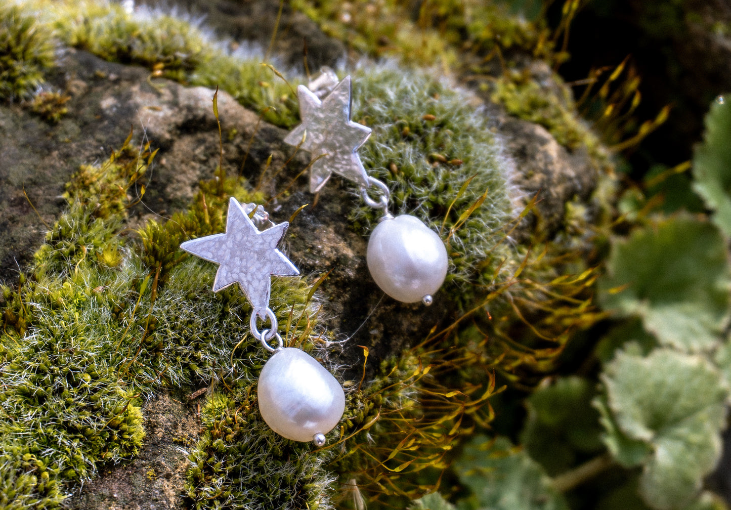 Star Chaser Earrings with freshwater pearls