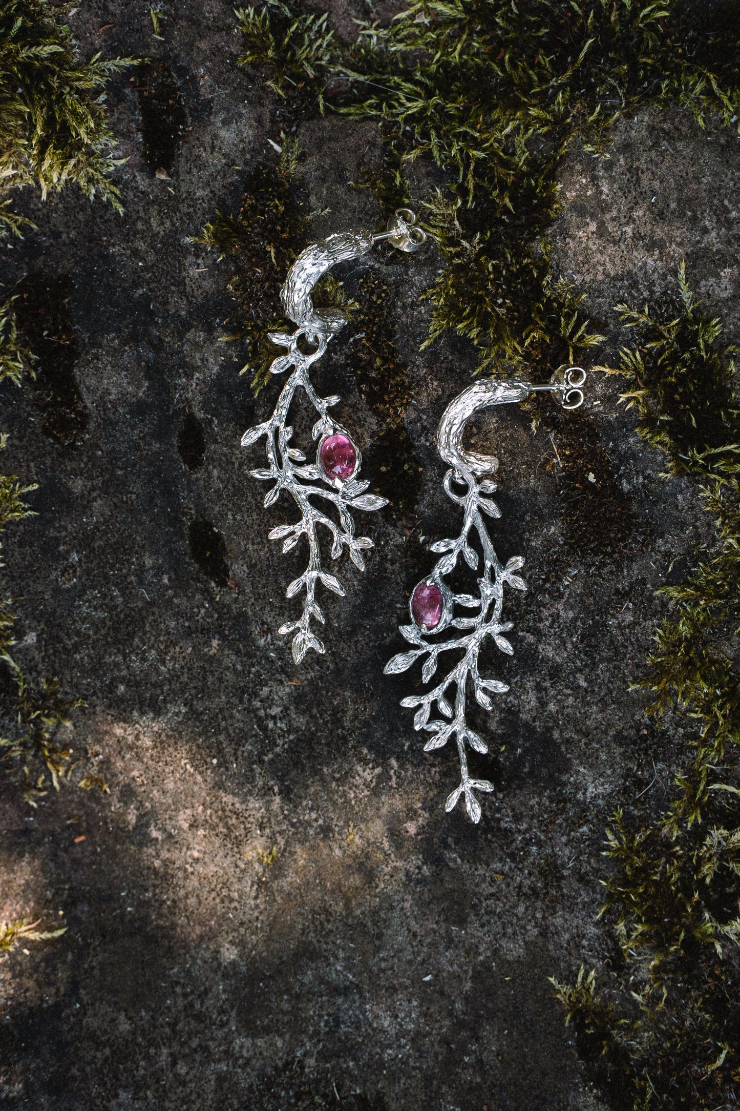 Growth Earrings with pink tourmaline