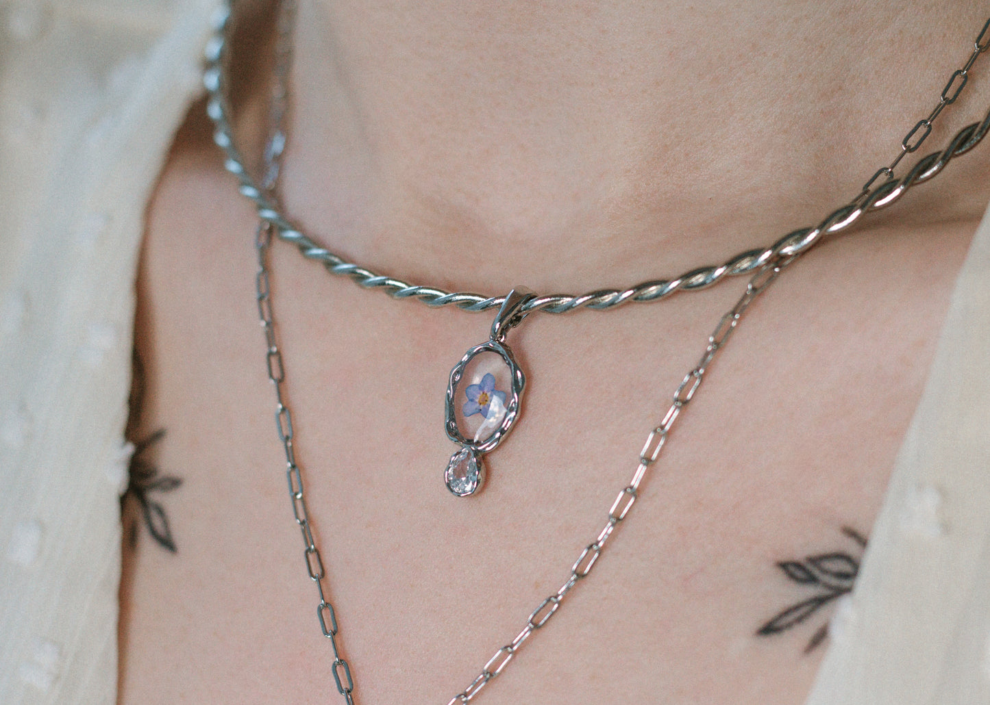 Forget-me-not Silver Choker